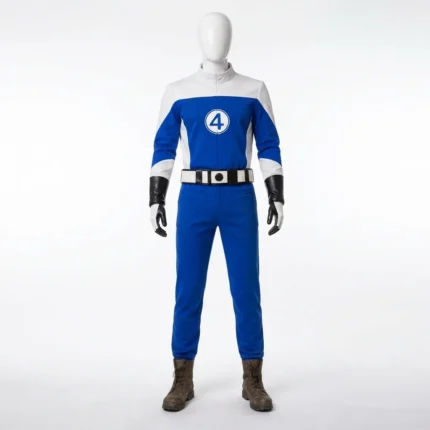 Blue Superhero Cosplay Costume White and Blue Jumpsuit with Belt and Gloves