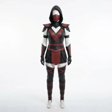 Girls Mortal Kombat Leather Costume Red and Black Hooded Cosplay Armor Outfit