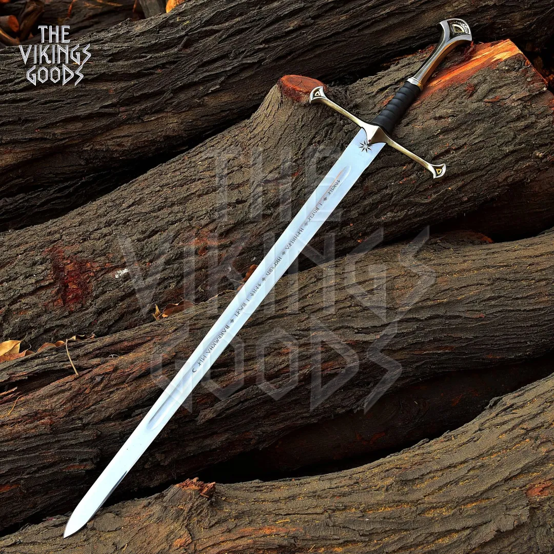 Narsil sword, LOTR sword, stainless steel sword, Aragorn Andúril, fantasy sword, King Elendil sword, Andúril replica, movie prop sword, cosplay sword, Lord of the Rings weapon, medieval sword, display sword, collector sword, sword with wall mount, handmade fantasy blade, leather scabbard sword, engraved Elvish sword, gift for Tolkien fan, high fantasy decor, elven sword replica