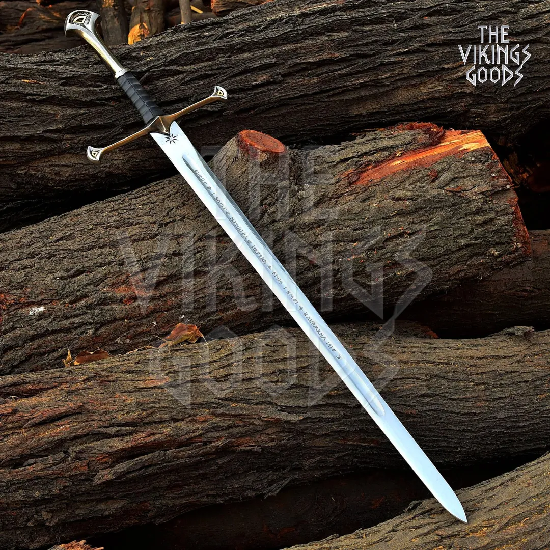 Narsil sword, LOTR sword, stainless steel sword, Aragorn Andúril, fantasy sword, King Elendil sword, Andúril replica, movie prop sword, cosplay sword, Lord of the Rings weapon, medieval sword, display sword, collector sword, sword with wall mount, handmade fantasy blade, leather scabbard sword, engraved Elvish sword, gift for Tolkien fan, high fantasy decor, elven sword replica