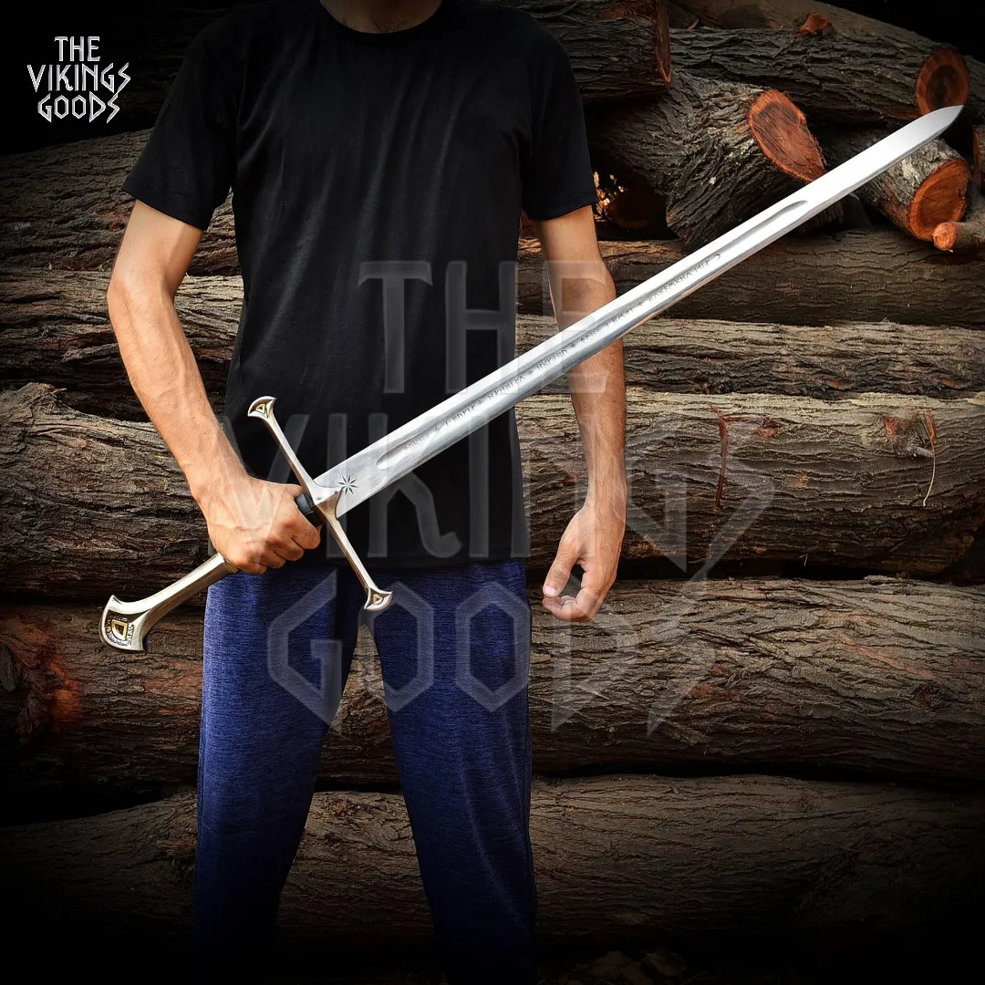 Narsil sword, LOTR sword, stainless steel sword, Aragorn Andúril, fantasy sword, King Elendil sword, Andúril replica, movie prop sword, cosplay sword, Lord of the Rings weapon, medieval sword, display sword, collector sword, sword with wall mount, handmade fantasy blade, leather scabbard sword, engraved Elvish sword, gift for Tolkien fan, high fantasy decor, elven sword replica