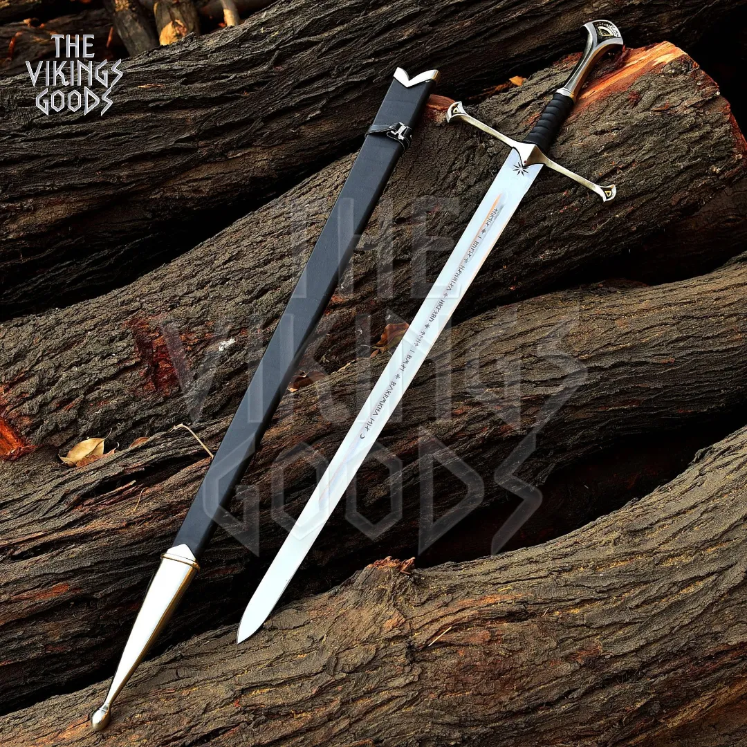 Narsil sword, LOTR sword, stainless steel sword, Aragorn Andúril, fantasy sword, King Elendil sword, Andúril replica, movie prop sword, cosplay sword, Lord of the Rings weapon, medieval sword, display sword, collector sword, sword with wall mount, handmade fantasy blade, leather scabbard sword, engraved Elvish sword, gift for Tolkien fan, high fantasy decor, elven sword replica