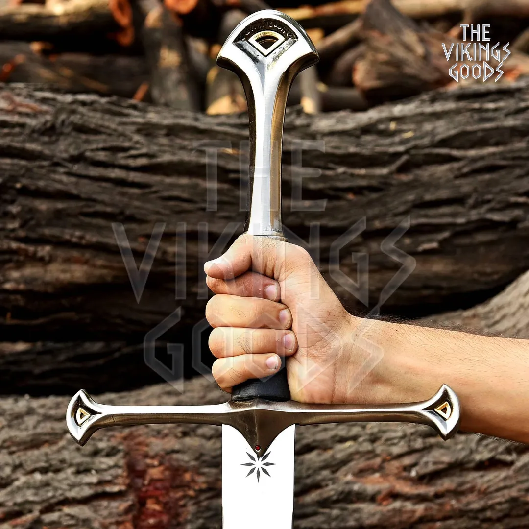 Narsil sword, LOTR sword, stainless steel sword, Aragorn Andúril, fantasy sword, King Elendil sword, Andúril replica, movie prop sword, cosplay sword, Lord of the Rings weapon, medieval sword, display sword, collector sword, sword with wall mount, handmade fantasy blade, leather scabbard sword, engraved Elvish sword, gift for Tolkien fan, high fantasy decor, elven sword replica